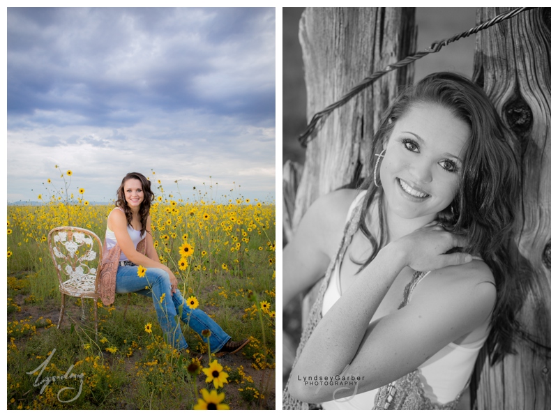 Cowgirl senior portrait with horse and sunflowers in New Mexcio ranch country 